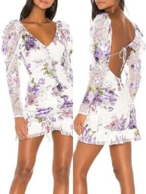 For Love And Lemons Wildflower Foil Lace Mini Dress Medium